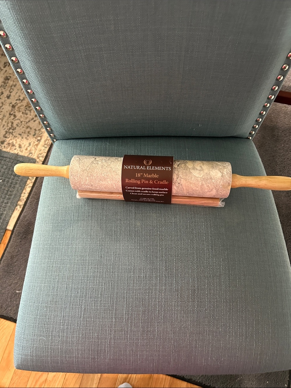 Natural Elements 18” Marble Rolling Pin & Cradle, NWT